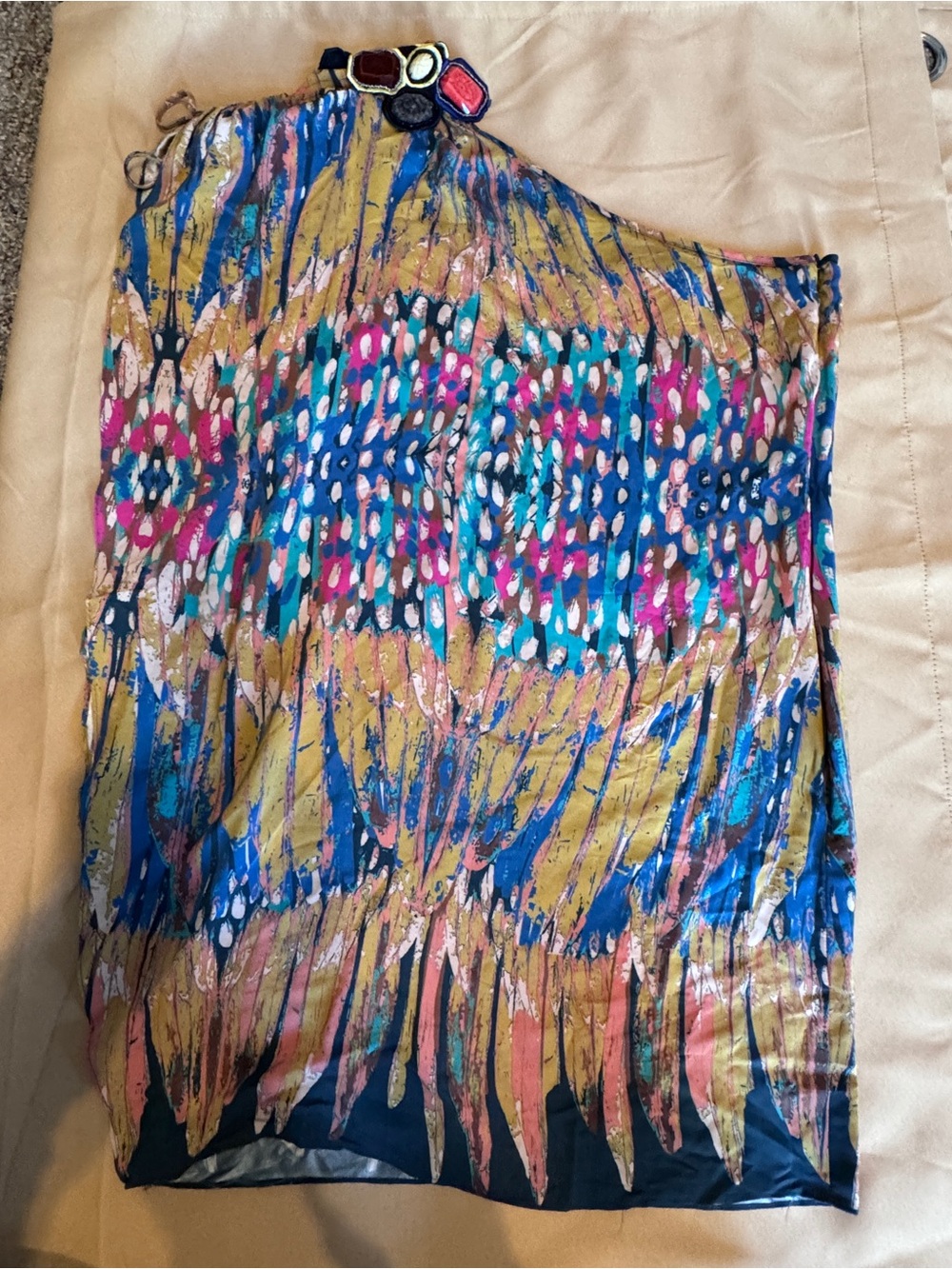 Corey Lynn Calter Multicolor Abstract Silk Tunic with Jewel Accents
